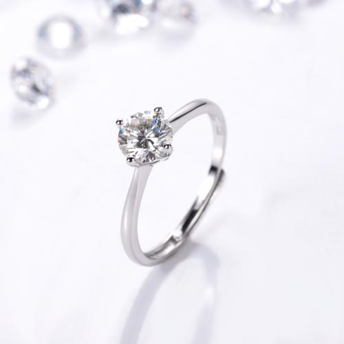 Sterling Silver Nakit Finger Ring, 925 Sterling Silver, s Moissanite (razdvojba), modni nakit & za žene, nikal, olovo i kadmij besplatno, Veličina:7, Prodano By PC