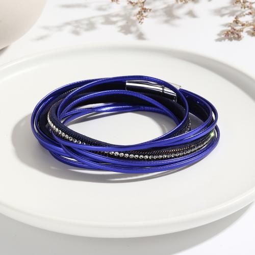 PU Leather Cord Bracelets multilayer & for woman & with rhinestone 18mm Length Approx 40 cm Sold By PC