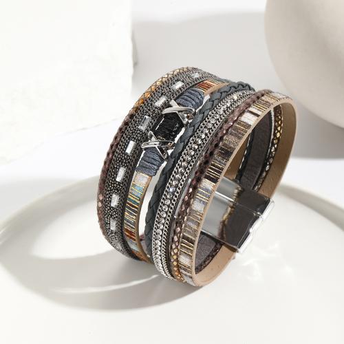 PU Leather Cord Bracelets, with Seedbead & Magnet, handmade, multilayer & Unisex & with rhinestone, more colors for choice, 33mm, Length:Approx 19.5 cm, Sold By PC
