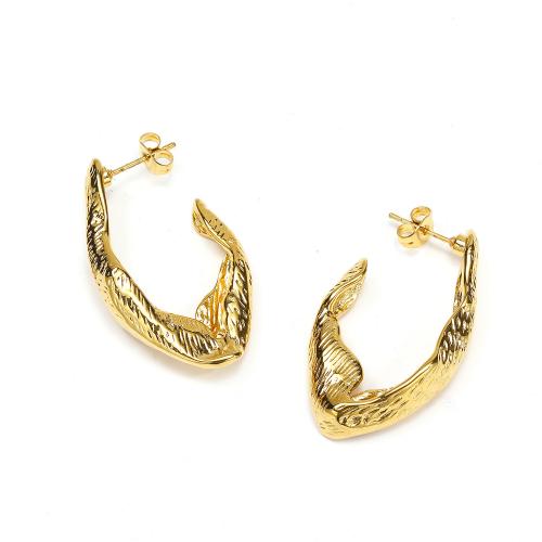 Titanium Steel  Earring, 18K gold plated, fashion jewelry & for woman, golden, 37x22mm, Sold By Pair