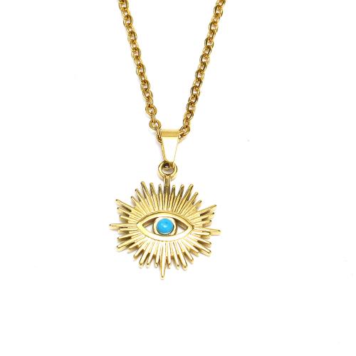 Titanstahl Halskette, mit Türkis, 18K vergoldet, Modeschmuck & für Frau, goldfarben, 26x18mm, Länge:ca. 45 cm, verkauft von PC