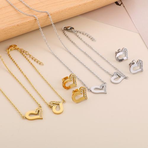 Rhinestone Stainless Steel Jewelry Set, 304 Stainless Steel, Heart, different styles for choice & for woman & with rhinestone, more colors for choice, Sold By PC