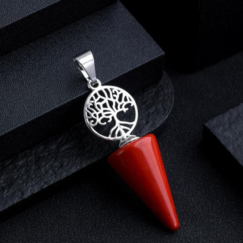 Gemstone Pendants Jewelry, Natural Stone, with Tibetan Style, Bullet, silver color plated, DIY & different materials for choice, more colors for choice, 15x52mm, Sold By PC