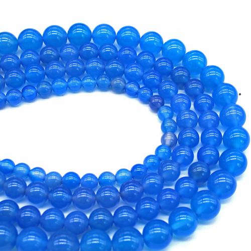 Prirodni Plavi ahat perle, Blue Agate, Krug, uglađen, možete DIY & različite veličine za izbor, plav, Prodano Per Približno 38 cm Strand