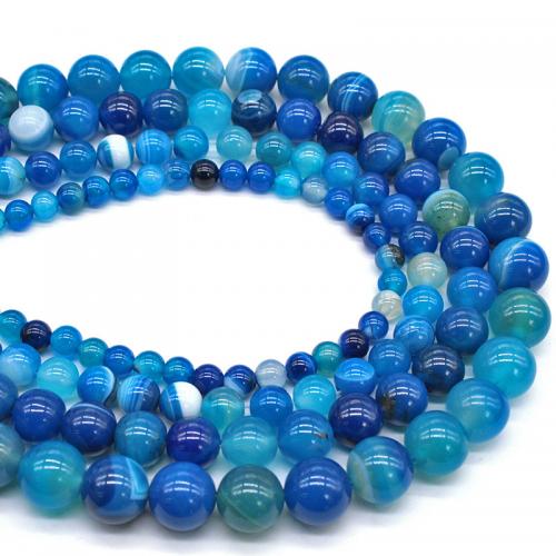 Natürliche Streifen Achat Perlen, rund, poliert, DIY & verschiedene Größen vorhanden, blau, verkauft per ca. 38 cm Strang