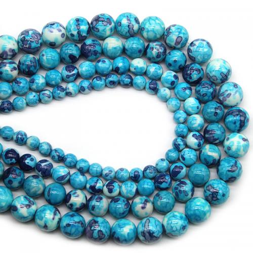 Perles en pierres de fleur de pluie, pierre fleur de pluie, Rond, poli, DIY & normes différentes pour le choix, bleu, Vendu par Environ 38 cm brin