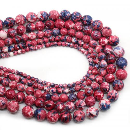 Regen Blumen Stein Perlen, rund, poliert, DIY & verschiedene Größen vorhanden, verkauft per ca. 38 cm Strang