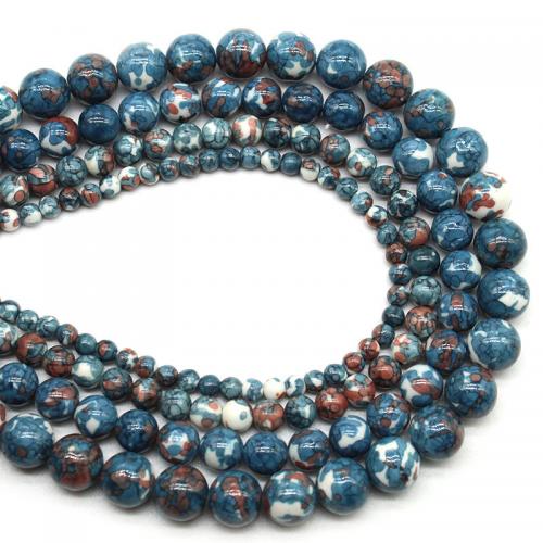 Regen Blumen Stein Perlen, rund, poliert, DIY & verschiedene Größen vorhanden, blau, verkauft per ca. 38 cm Strang