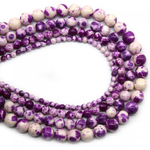 Regen Blumen Stein Perlen, rund, poliert, DIY & verschiedene Größen vorhanden, violett, verkauft per ca. 38 cm Strang