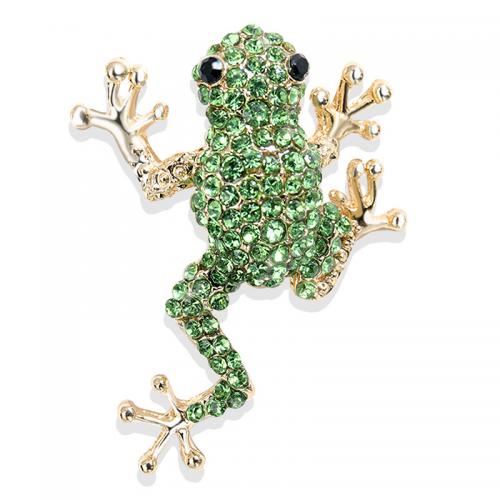 Zinc Alloy Brooches Frog gold color plated for woman & with rhinestone green nickel lead & cadmium free Sold By PC