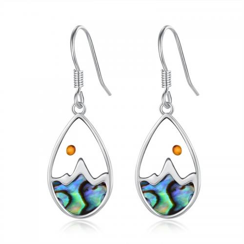Stainless Steel Drop Earring, 304 Stainless Steel, with Abalone Shell & Glass, Teardrop, silver color plated, for woman, 11.50x18mm, Sold By Pair