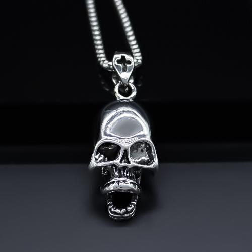 Tibetan Style Skull Pendants, plated, DIY, silver color, nickel, lead & cadmium free, 18x47mm, Sold By PC