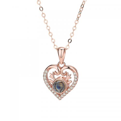 925 Sterling Silver Miniature Projection Necklace, with 5CM extender chain, plated, micro pave cubic zirconia & for woman, more colors for choice, Length:Approx 40 cm, Sold By PC
