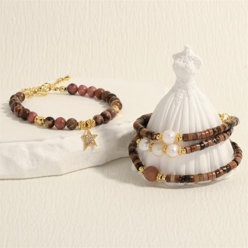 Brass Jewelry Set with Gemstone & Freshwater Pearl  & micro pave cubic zirconia & for woman Sold By PC