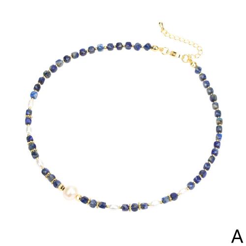 Ожерелья из латуни, Латунь, с Полудрагоценный камень & Пресноводные жемчуги, с 5cm наполнитель цепи, различные материалы для выбора & Женский, Много цветов для выбора, длина:30 см, продается PC