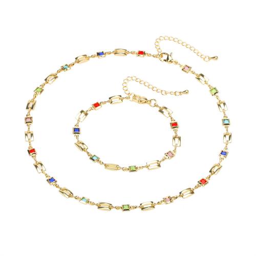 Brass Jewelry Set, different styles for choice & micro pave cubic zirconia & for woman, multi-colored, Sold By PC
