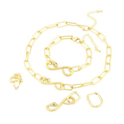 Brass Jewelry Set, different styles for choice & micro pave cubic zirconia & for woman, golden, Sold By PC