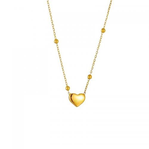 Titanium Steel Necklace, Heart, plated, for woman, golden, Length:Approx 21-50 cm, Sold By PC