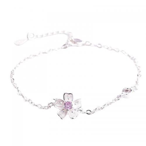 Brass Bracelet, with 1.2inch extender chain, Flower, platinum plated, different styles for choice & for woman & with rhinestone, Length:Approx 6.3 Inch, Sold By PC
