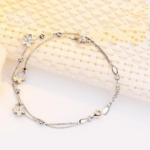 Prata Níquel pulseira, with 1.2inch extender chain, Flor, platinado, joias de moda & para mulher, comprimento Aprox 6.5 inchaltura, vendido por PC