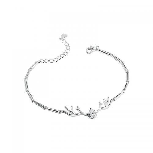 Cupronickel Bracelet, Antlers, platinum plated, micro pave cubic zirconia & for woman & with rhinestone, more colors for choice, Length:Approx 6-8 Inch, Sold By PC