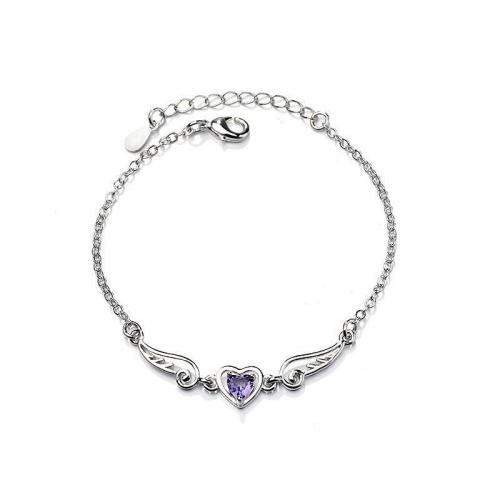 Cupronickel Bracelet with 1.2inch extender chain Angel Wing platinum plated for woman & with rhinestone & hollow Length Approx 6.3 Inch Sold By PC