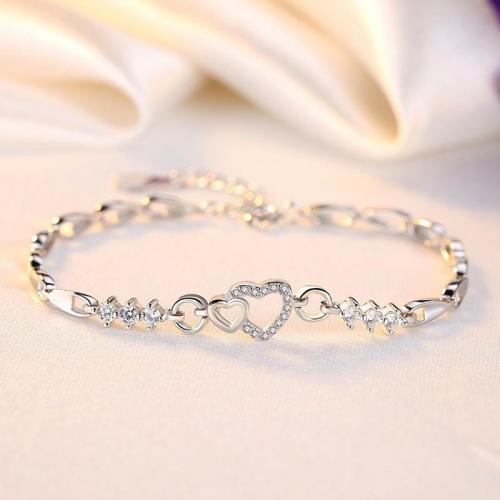 Cupronickel Bracelet with 1.2inch extender chain Heart platinum plated for woman & with rhinestone & hollow Length Approx 6.3 Inch Sold By PC