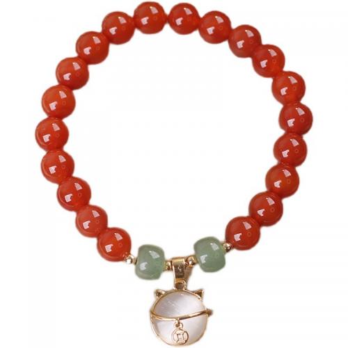 agate rouge bracelet, avec Oeil de chat & aventurine vert & alliage de zinc, chat, fait à la main, Style coréen & pour femme, Longueur:Environ 6 pouce, Vendu par PC