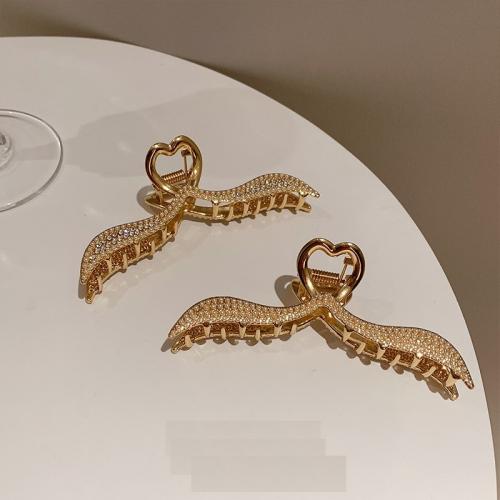 Hair Claw Clips Brass with Plastic Pearl & micro pave cubic zirconia & for woman golden nickel lead & cadmium free 110mm Sold By PC