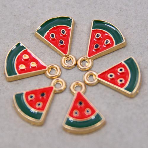Tibetan Style Enamel Pendants, Watermelon, KC gold color plated, fashion jewelry & DIY, mixed colors, nickel, lead & cadmium free, 12x17x3mm, Approx 100PCs/Bag, Sold By Bag