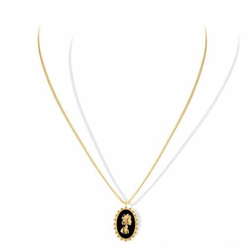 Titanstahl Halskette, mit Verlängerungskettchen von 5cm, flachoval, Modeschmuck & für Frau & Emaille, schwarz, frei von Nickel, Blei & Kadmium, 14x19mm, Länge:ca. 46 cm, verkauft von PC