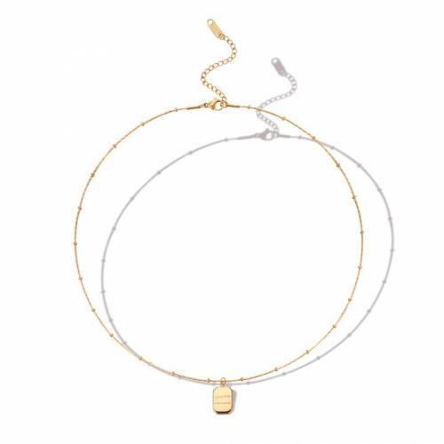 Titanstahl Halskette, mit Verlängerungskettchen von 5cm, Rechteck, Modeschmuck & für Frau, goldfarben, frei von Nickel, Blei & Kadmium, 9x12mm, Länge:ca. 45 cm, verkauft von PC