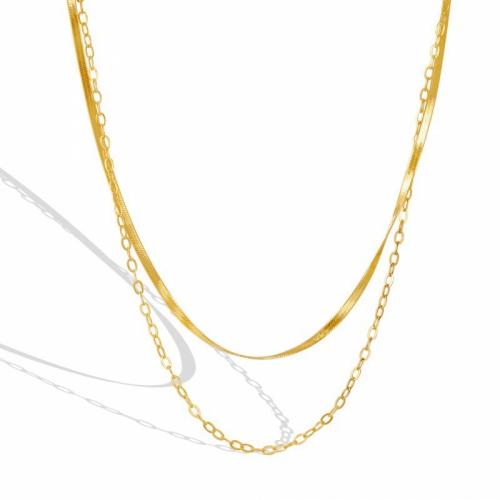 Collar de Acero Titanio, Partículas de acero, con 5cm extender cadena, Doble capa & Joyería & para mujer, dorado, libre de níquel, plomo & cadmio, longitud:aproximado 38 cm, aproximado 43 cm, Vendido por UD