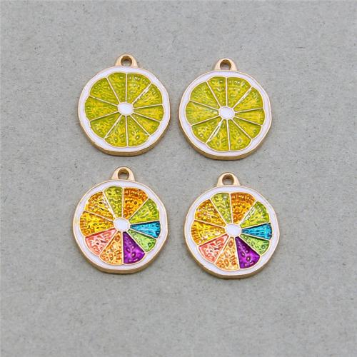 Tibetan Style Enamel Pendants, Lemon, KC gold color plated, fashion jewelry & DIY, more colors for choice, nickel, lead & cadmium free, 20x23mm, Approx 100PCs/Bag, Sold By Bag