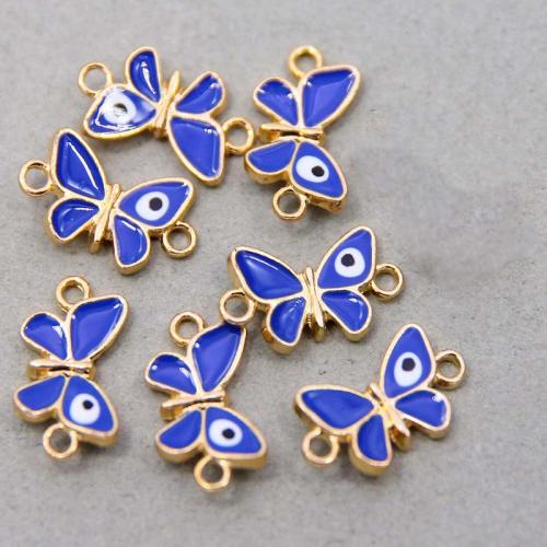 Evil Eye Pendants, Tibetan Style, Butterfly, KC gold color plated, fashion jewelry & DIY & enamel & 1/1 loop, blue, nickel, lead & cadmium free, 20x12x2mm, Approx 100PCs/Bag, Sold By Bag