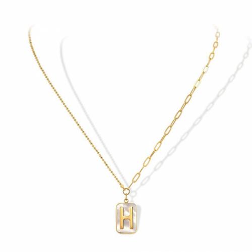 Titanium Steel Necklace, with White Shell, with 5cm extender chain, Rectangle, Vacuum Ion Plating, fashion jewelry & for woman, white, nickel, lead & cadmium free, 17mm, Length:Approx 46 cm, Sold By PC