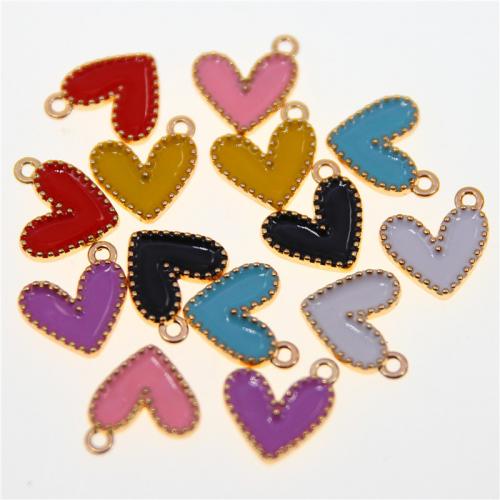 Tibetan Style Enamel Pendants, Heart, KC gold color plated, fashion jewelry & DIY, more colors for choice, nickel, lead & cadmium free, 12x15x3mm, Approx 100PCs/Bag, Sold By Bag