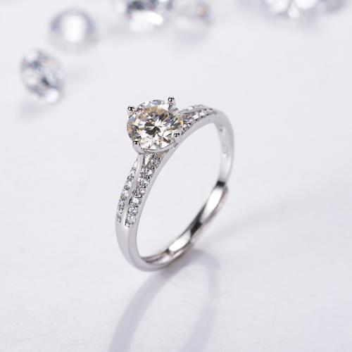 Ezüst ékszer Finger Ring, 925 ezüst, -val Moissanite, divat ékszerek & a nő, nikkel, ólom és kadmium mentes, Méret:7, Által értékesített PC