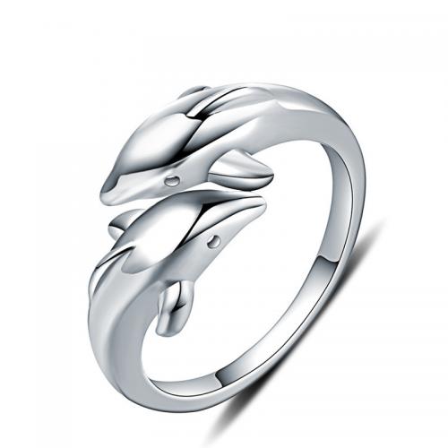 Solidny srebrny pierścień, 925 Srebro, Delfin, obyty, biżuteria moda & dla kobiety, bez zawartości niklu, ołowiu i kadmu, rozmiar:7, sprzedane przez PC