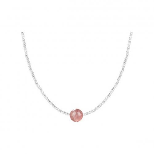 925 Sterling Silver Necklaces, with Strawberry Quartz, with 1.97inch extender chain, fashion jewelry & for woman, nickel, lead & cadmium free, Length:Approx 15.75 Inch, Sold By PC