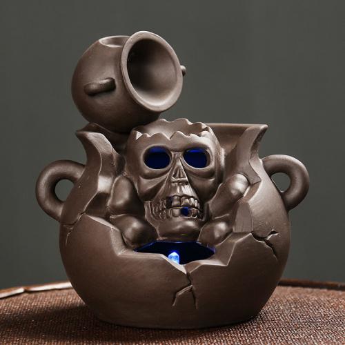Backflow Incense Burner, Purple Clay, half handmade, Halloween Design & for home and office & durable & with LED light, 121x102x128mm, Sold By PC