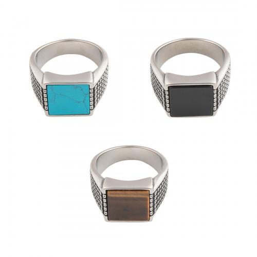 Палец кольцо из нержавеющей стали, Нержавеющая сталь 304, с Полудрагоценный камень, различные материалы для выбора & Мужская & разный размер для выбора, оригинальный цвет, продается PC