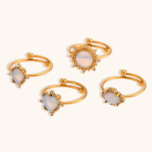Stainless Steel Finger Ring, 316L Stainless Steel, with Opal, 18K gold plated, Adjustable & different styles for choice & for woman, golden, Sold By PC
