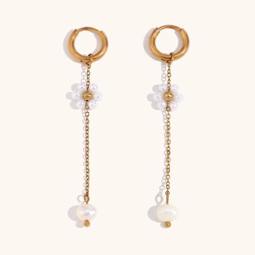 Freshwater Pearl Earrings 316L Stainless Steel with Freshwater Pearl 18K gold plated fashion jewelry & for woman golden Sold By Pair