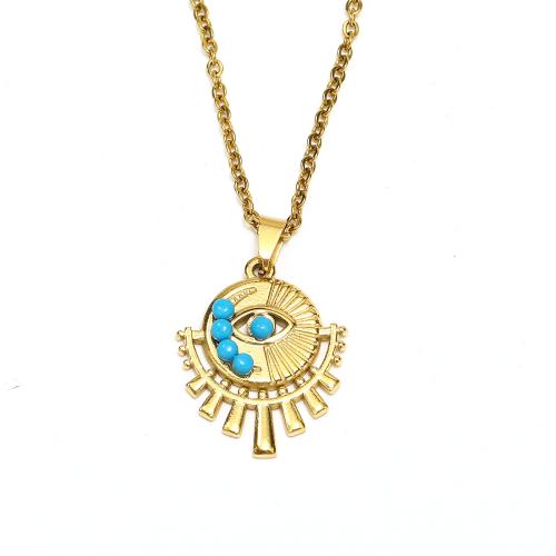 Titanstahl Halskette, mit Glas, Modeschmuck & für Frau, goldfarben, 30x20mm, Länge:ca. 45 cm, verkauft von PC