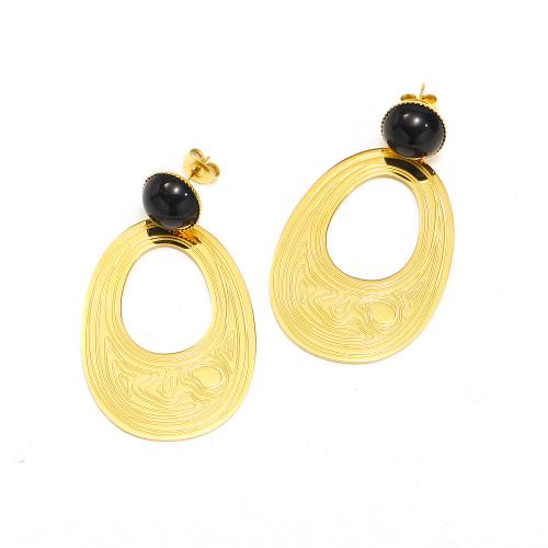 Boucle d'oreille Acier Titane, avec Acrylique, bijoux de mode & pour femme, doré, 27x50mm, Vendu par paire