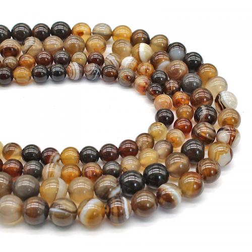 Natürliche Streifen Achat Perlen, rund, poliert, DIY & verschiedene Größen vorhanden, Kaffeefarbe, verkauft per ca. 38 cm Strang