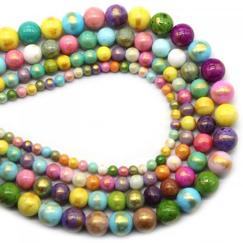Gemstone Smycken Pärlor, Cloisonne Stone, Rund, polerad, DIY & olika storlek för val, flerfärgad, Såld Per Ca 38 cm Strand