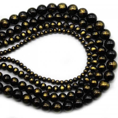 Perles bijoux en pierres gemmes, Pierre cloisonnée, Rond, poli, DIY & normes différentes pour le choix, noire, Vendu par Environ 38 cm brin