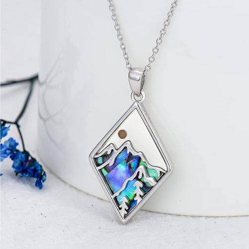 Titanium Steel Necklace, with Abalone Shell, Rhombus, silver color plated, for woman, 17.50x25mm, Sold By PC